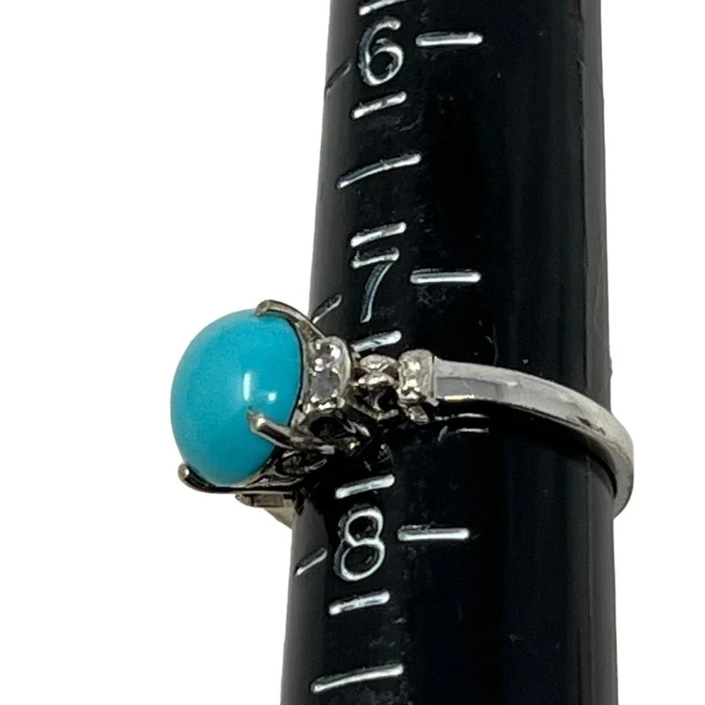 Womens Sterling Silver Ring‎ Faux Turquoise Clear Stone Accents 925